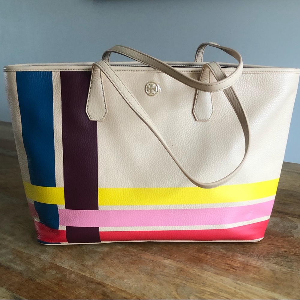 Tory Burch Blake Multi Color Pebbled Leather Tote